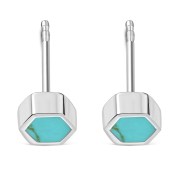 Turquoise Hexagon Silver Stud Earrings, e373